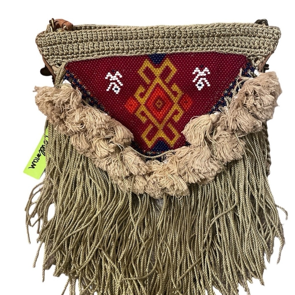 Sam Edelman Red and Beige Fringe Crossbody Bag